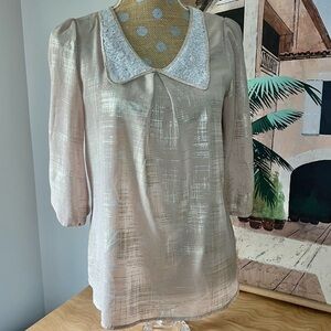Daytrip Y2K Sequin Collar Semi-sheer Tan, Gold Blouse